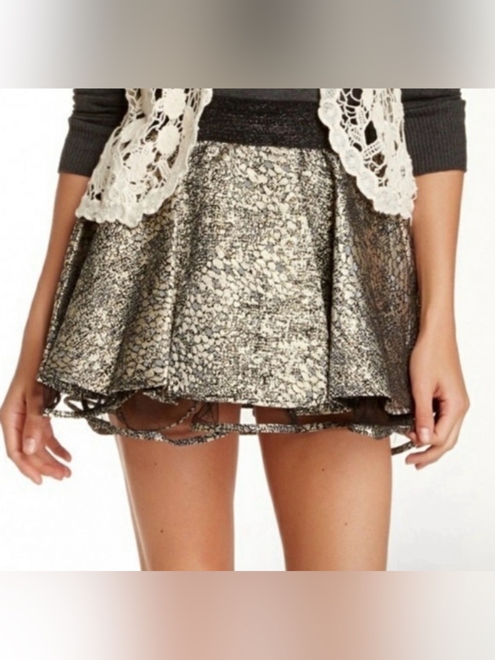 Raga Black Gold Metallic Mini Skirt | Celebration Dressy NWT XS #1329